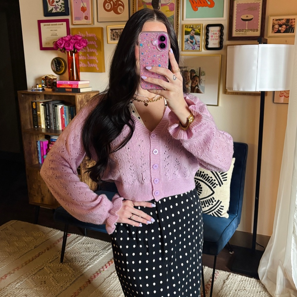 Princess Polly Lyric Pink Frill Cuffs Cropped Cardigan Sweater